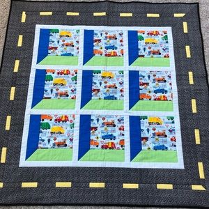 Quilted baby boy blanket cars trucks NWOT